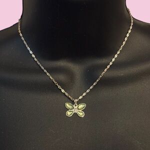 Avon silver tone green stones butterfly pendant necklace